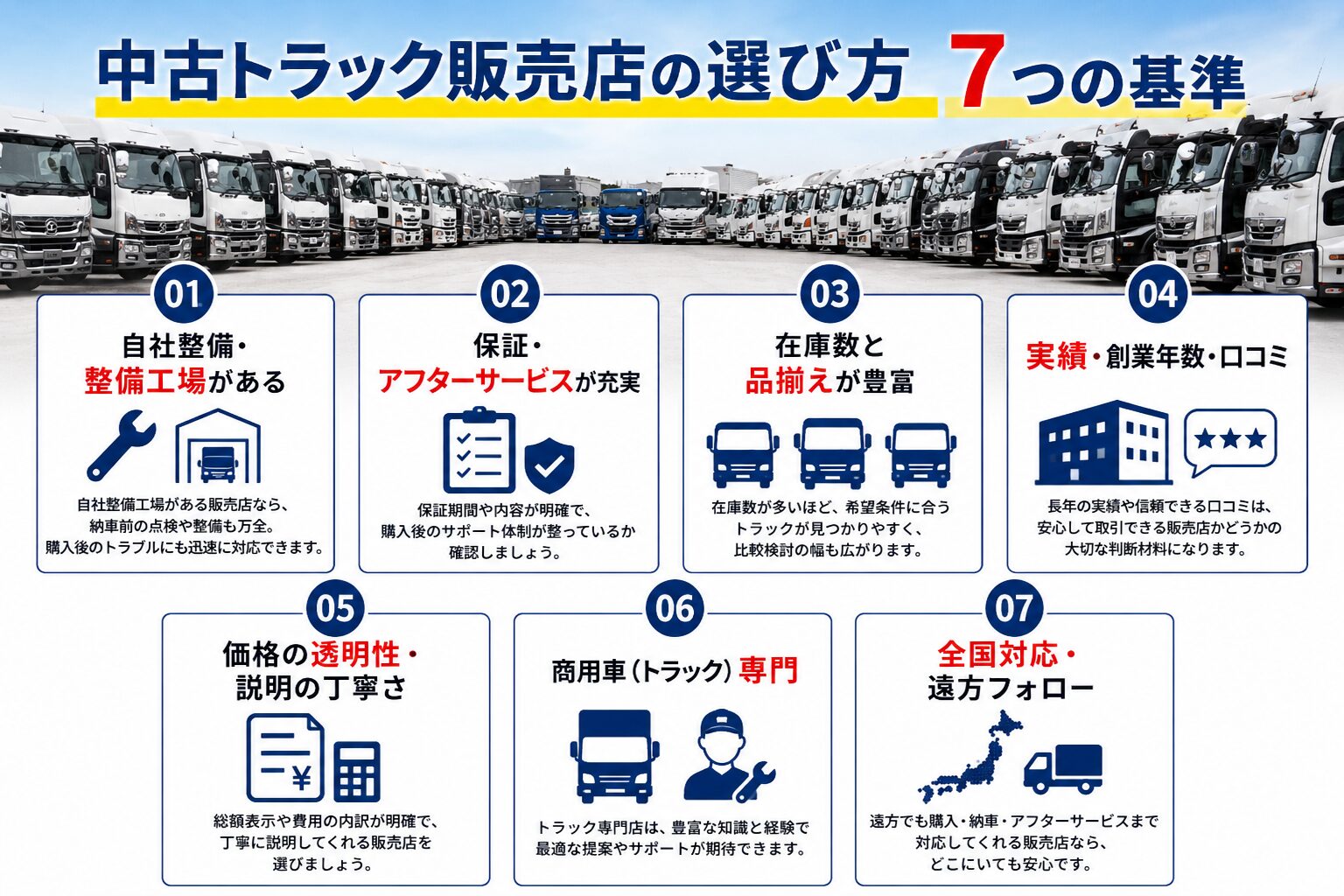 中古トラック販売店の選び方 7つの基準